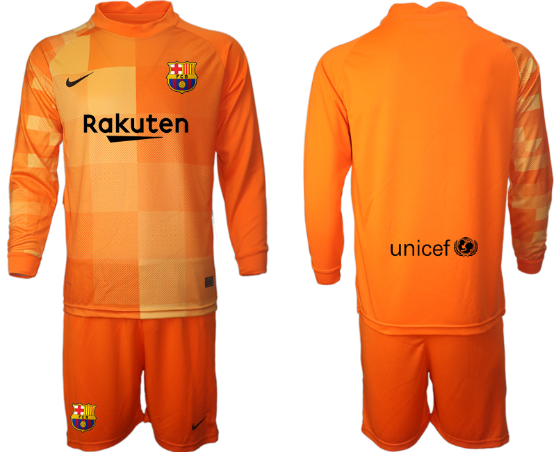 Men 2021-2022 Club Barcelona orange red goalkeeper Long Sleeve blank Soccer Jersey